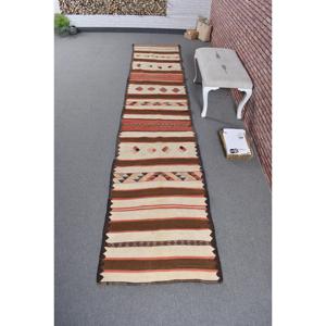 Alfombra Turca de 2.6x13.1 pies, Alfombra Vintage Tipo Runner, Alfombra Marrón Roja con Puntos - Product Image 1