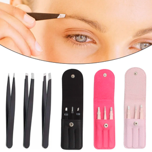 Me3 Pcs/set Grooming Tweezer Pestañas Ceja Juego de pinzas de acero inoxidable con bolsa de almacenamiento Herramientas de maquillaje, - Product Image 2