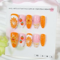 NBL-JX-145 3D Oranje Fruit Gradient Press-on Nagels 30 stuks Herbruikbare Volledige Dekking Kunstnagels Zomer Handgemaakte Amandel Nageltips