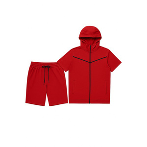 Ensemble de survêtement court à capuche zippé Tech Flex pour homme, avec logo de gym, style urbain premium, ensemble 2 pièces pour homme - Product Image 6