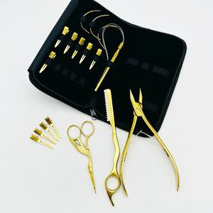 Kit d'outils d'extension de cheveux de haute qualité pince de forme plate coupe de cheveux outil de boucle de rasoir or acier inoxydable plaqué Extension de cheveux - Product Image 4
