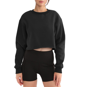 Sweat-shirt à col rond à manches longues en coton biologique de haute qualité pour femmes, haut court d'hiver imprimé avec logo personnalisé - Product Image 2