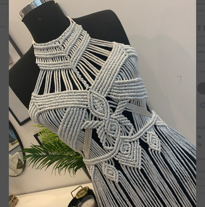 Robe décontractée imprimée pour femmes manches 3-4 Mini longueur bleu marine quantité personnalisée Festival vêtements Bustier haut court pour femmes macramé plage - Product Image 2