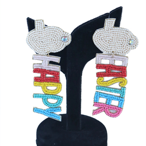 Pendientes de cuentas de Feliz Día de Pascua hechos a mano de la mejor calidad para bodas y fiestas, pendientes de letras con cuentas hechos en la India - Product Image 4