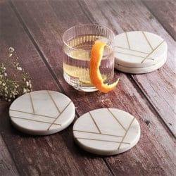 Juego de Posavasos de Mármol Ecológico de Último Diseño con Incrustaciones de Hueso, Tapetes y Almohadillas Rectangulares Personalizables - Product Image 2
