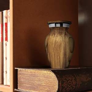 <b>Small</b> Keepsake Cremation <b>Urn</b> <b>for</b> <b>Human</b> <b>Ashes</b> Aluminum with Wood Grain | Mini Metal Sharing Personal Funeral <b>Urn</b> <b>for</b> Pet - Product Image 3
