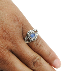 Natural Blue Flash Rainbow Moonstone 925 Sterling Silver Round Shape <b>Ring</b> Custom Design Jewelry Manufacturer <b>Indian</b> Exporter - Product Image 3