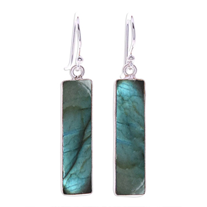 Pendientes de aro de estilo bohemio de Plata de Ley 925 hechos a mano regalo de boda labradorita Baguette piedra preciosa diseñador Simple 925 sello - Product Image 1