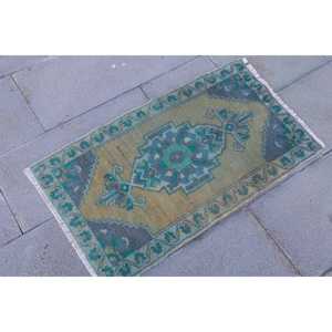 Alfombra pequeña vintage de 1.7x2.9 pies, alfombra abstracta azul turca - Product Image 3