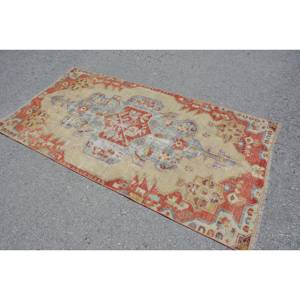 Vintage 3.6ft X 6.9ft turc tapis Beige rouge plat tissage Patchwork tapis laine matériel Latex support pour salon décorations - Product Image 2