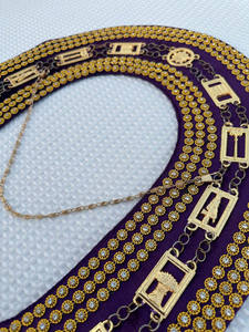 Masonic Regalia Vintage Rectangle Grand Lodge Chain Collar Golden Plated Velvet Fabric with Purple Backing High Quality - Product Image 3