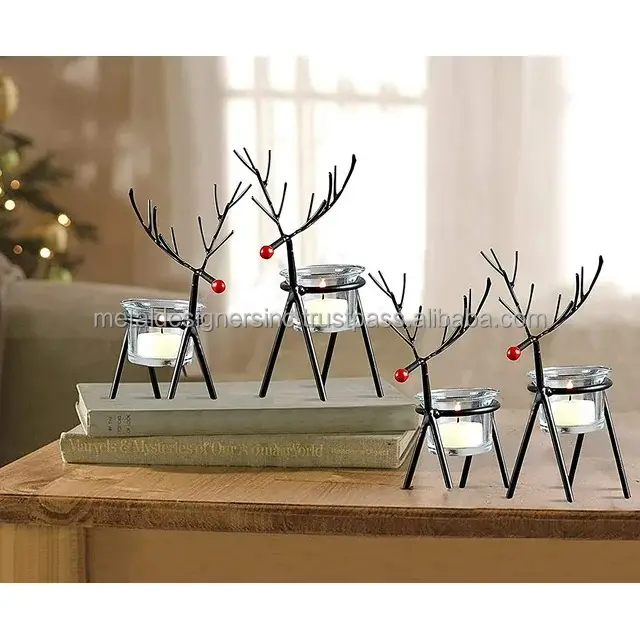 Reindeer Christmas Tealight Candle Holder (Pack de 4) -Rena Decoração de Natal Item para Home Decor Office Table Centerpie