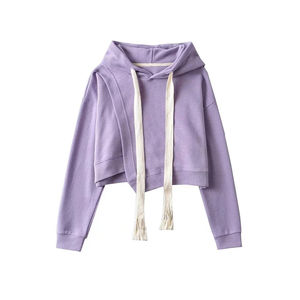 Sudadera con capucha recortada para mujer de nuevo diseño de alta calidad, sudadera recortada de secado rápido transpirable de algodón Original, sudadera recortada con corte lateral liso - Product Image 4