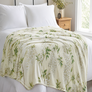 Custom Printed <b>Throw</b> Blanket Personalized <b>White</b> Wisteria Floral Gift Sublimation Flannel Fleece Polyester - Product Image 1