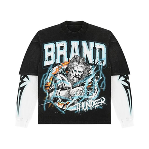 Camiseta de Alta Calidad con Estampado DTG Personalizado, Estilo Vintage Y2K, Moda Urbana para Hombre, Doble Capa, Corte Regular, Ecológica, 100% Algodón, Hip Hop - Product Image 3