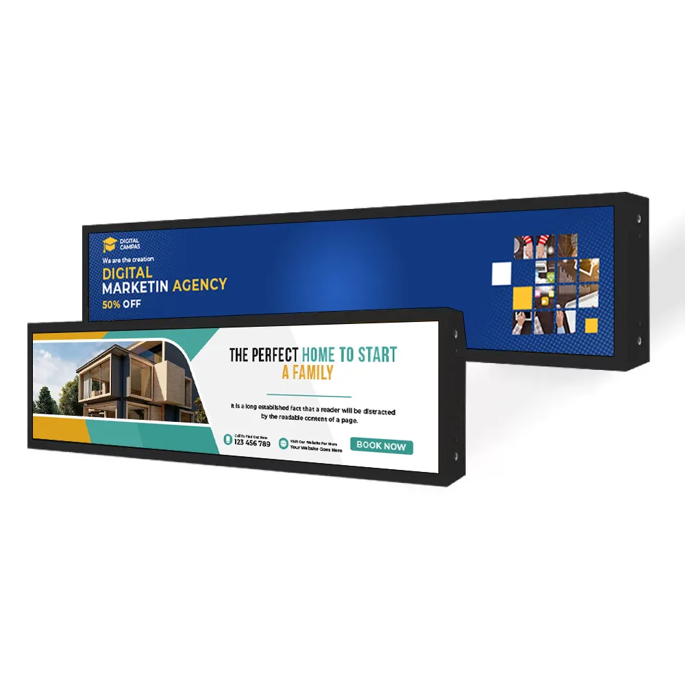 Advertising Shelf Display Stretched Bar LCD Digital Signage 19, 21, 24, 28, 37, 48 Android Screen OEM/ODM Supported