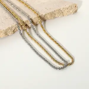 Sparkling Glitter Margarita Twisted Rock Chain Italian Vicenza Stainless Steel 14k Gold Plated Flash Choker Chain Necklace