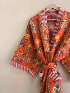 Cotton Floral Bird Printed Quilted <b>Kimono</b> <b>Robe</b> Handcrafted <b>Long</b> Duster Women Jacket - Product Image 6