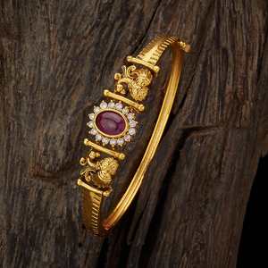 170552 <b>Antique</b> Fine <b>Bangles</b> with Ruby <b>Gold</b> Polish Flower Pattern Bezel Setting-Elegant Kada Design for Women's Wedding - Product Image 2