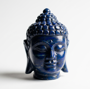 Hand-Carved <b>Buddha</b> <b>Head</b> Statue Figurine Business Gift with Lapis Lazuli Semi-Precious Gemstone Craft Engraved Made in India - Product Image 5