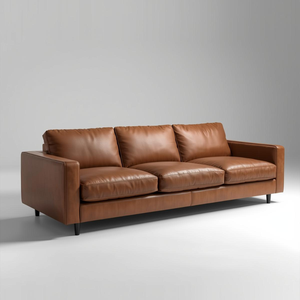 Sofá de Cuero Vacuno Genuino de 3 Plazas, Diseño Moderno y Minimalista, Brazos Anchos, Muebles de Lujo para Sala de Estar - Product Image 1