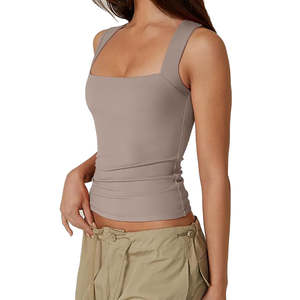 Débardeur court décontracté basique pour femme, col rond, dos nageur, côtelé - Product Image 2