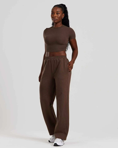 Pantalons de survêtement en molleton pour femmes, coupe droite, doux et confortable, taille mi-haute, coupe régulière, pantalon de détente, décontracté, hiver - Product Image 2