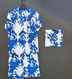 Ropa de playa de manga corta azul y blanca para mujer, Conjunto de pijama de tela tejida, ropa de dormir informal con cierre de cordón, regalo de verano perfecto para ella - Product Image 6