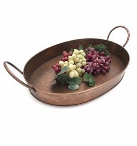 Bandeja de Servir Ovalada Antigua de Cobre Galvanizado Vintage con Asa, Bandeja Decorativa para Decoración de Mesa de Comedor de Cocina - Product Image 4
