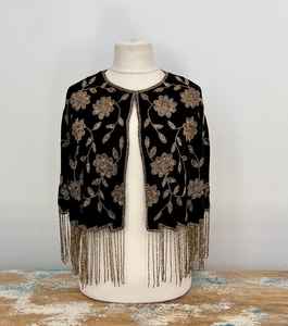 Elegant Burlesque <b>Cape</b> Beaded Strands Sequins <b>Black</b> Beautiful Silhouette Fastens Neck Festive Wrap Club Occasions Polyester - Product Image 1