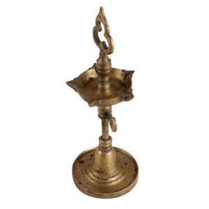 Handcrafted Traditional <b>Antique</b> Golden Brass Luxury South Indian Oil <b>Lamp</b> Diya Puja Article Home Temple Decoration SND-169 - Product Image 1