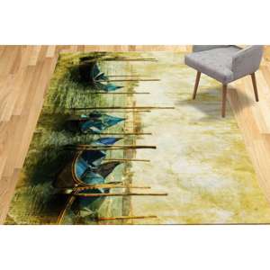 Tapis d'art Gondole de Venise : Tapis de sol vintage avec scène de canal italien, tapis en chenille - Product Image 4