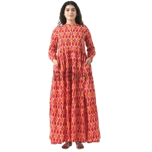 Kurti largo de algodón 100% con estampado de bloque de mano indio para mujer tendencia ODM vestido de fiesta de verano con bolsillos para damas de honor - Product Image 1