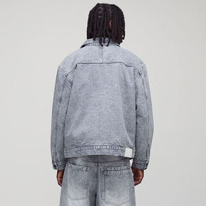 Veste en jean à poches multiples cargo pour hommes à prix abordable en gros Veste en jean grise délavée à la mode - Product Image 6