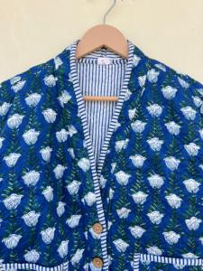 Jersey con estampado de bloque de mano indio, chaqueta acolchada de algodón transpirable, estilo Kimono ecológico, ropa de abrigo informal para mujer, botón Floral - Product Image 3