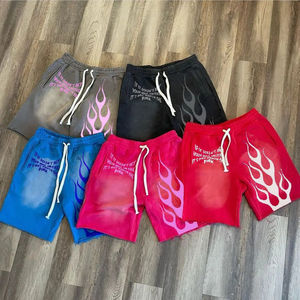 Custom Streetwear Jogging Shorts Vintage de algodón lavado con parche bordado OEM Distressed Acid Wash Solid Pattern Shorts - Product Image 4