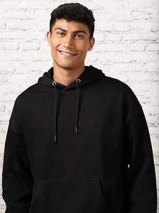 Style baggy Boxy goutte épaule noir basique sweats à capuche surdimensionnés coton mélangé thermique pull-over sweats à capuche pour hommes Logo personnalisé - Product Image 3