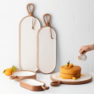 Plateau ovale en bois de manguier 80x25cm Blanc - Product Image 6