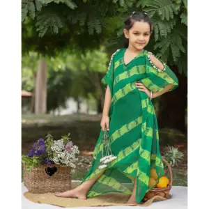 Beryl Green Pure Chiffon <b>Kaftan</b> for <b>Kids</b> Outdoor Shirts & Tops - Product Image 3