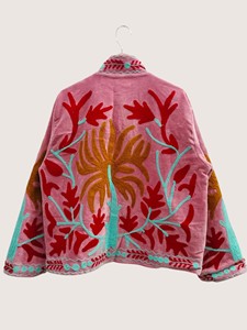 Abrigo de Terciopelo Bordado con Flores Estilo Bohemio, Mangas Murciélago, Cuello Mao, Talla Grande, Ropa Casual de Primavera para Mujer - Product Image 3