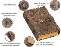 Diario de Cuero A5 Estilo Vintage NEW ERA, Libro de Hechizos Hocus Pocus de Halloween, 100 Hojas de Papel Antiguo con Bordes Decorativos, Encuadernación Cosida