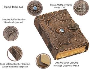 Diario de Cuero Vintage A5, Cuaderno, Libro de Hechizos Hocus Pocus, Libro de Halloween, Papel Antiguo con Borde Deshilachado, Como Regalo - Product Image 5