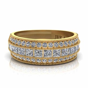 Top Trending Princess And Round Diamond Gold Plated 925 Sterling <b>Silver</b> Milgrain Wedding <b>Band</b> <b>Ring</b> For Women At Best Price - Product Image 1
