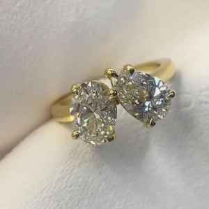 แหวนเพชรทรงรีและทรงหยดน้ำเพาะเลี้ยงในห้องปฏิบัติการ ดีไซน์ Toi et Moi คุณภาพพรีเมียม ทองคำแท้ 14K สำหรับขอแต่งงาน ของขวัญสำหรับคู่รัก - Product Image 2