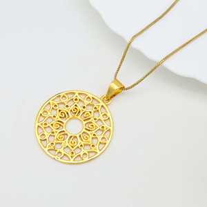 Exclusive Gold Pendant Necklace Tribal Brass Jewelry Women 18k Gold Plated Geometric Round Mandala Pendant For Wholesale/OEM/ODM - Product Image 3