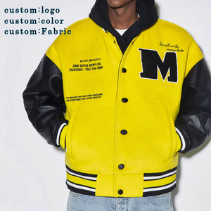 Custom OEM Design Varsity Baseball <b>Men's</b> <b>Jacket</b> Leather Sleeve Letter Patch Embroidered Bomber <b>Velvet</b> <b>Jackets</b> - Product Image 2