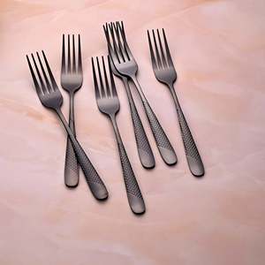 Ensemble de 6 petites fourchettes en acier inoxydable noir velours, écologiques, comprenant des fourchettes à dîner, à fruits et à salade, fabriquées en bois et en métal - Product Image 1
