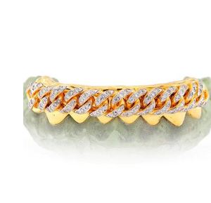 8x8 Premium 925 Argent et YellowGold Fine Jewelry Custom Starburst Cut Diamond Dust Gold Grillz 925 Argent et YellowGold - Product Image 1