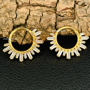 14K Solid Yellow Gold Luxury Clicker Septum Piercing with Baguette Cut Moissanite Women's Gift Jewelry - Product Image 2