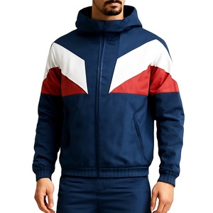 <b>Men's</b> Hooded <b>Racer</b> <b>Jacket</b> Windproof Zipper Closure Sporty Summer Outerwear 100% Polyester - Product Image 1